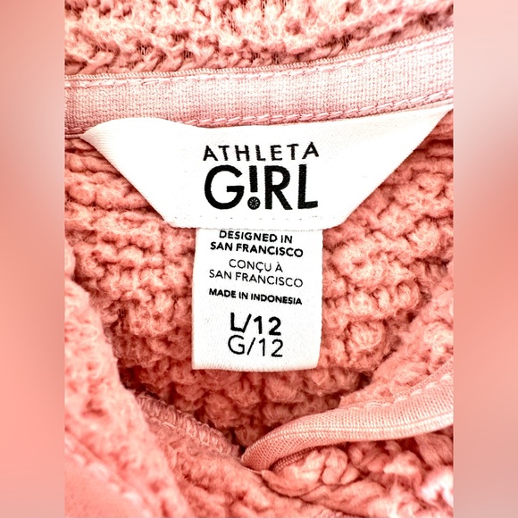 Athleta Girls Pink Fleece Hoodie Sweatshirt Size L / 12 - Picture 3 of 10